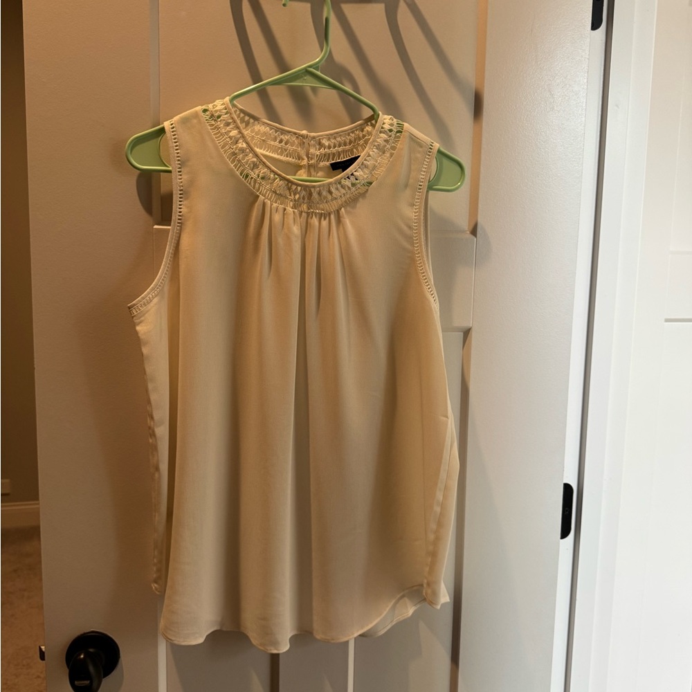 Ann Taylor Cream Sleeveless Crochet-Neck Cami
